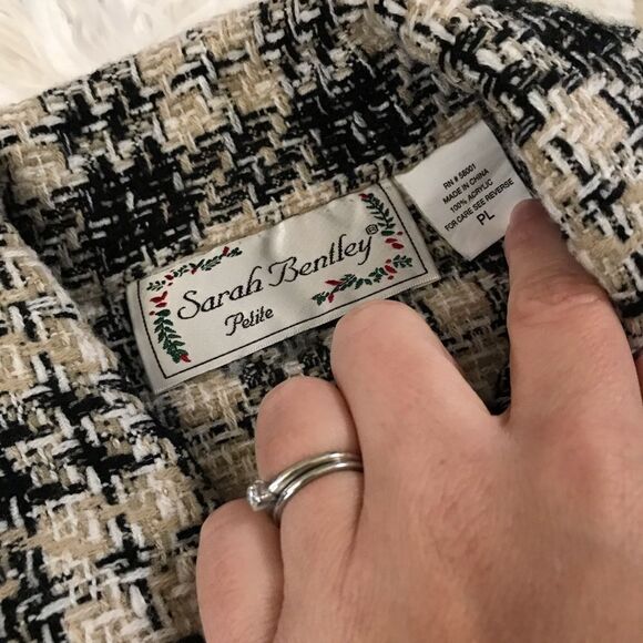 Sarah Bentley Black and cream button up tweed jacket size petite large - Picture 3 of 6